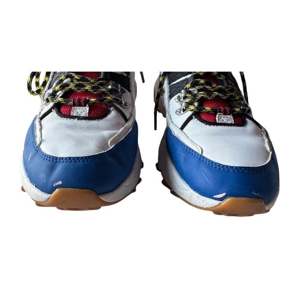 Zara Men's Sz 41 (8) Multi Pieced Summer Sneakers White Blue Red w/ Yellow Laces - Picture 4 of 11